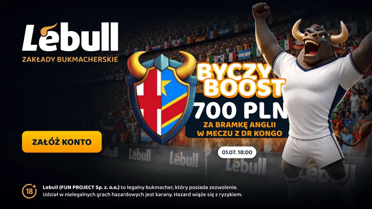 Lebull: ByczyBOOST 700 PLN za gola Anglii w meczu z DR Konga
