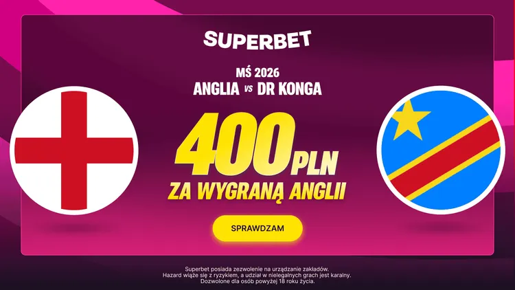 Superbet: 400 PLN za wygraną Anglii z Demokratyczną Republiką Konga