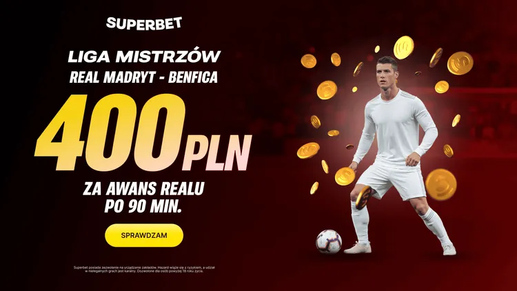 Real - Benfica: 400 PLN za awans Realu w Superbet!