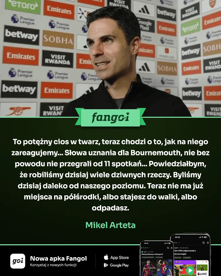 Arteta na gorąco po meczu z Bournemouth! "Teraz nie ma już miejsca na półśrodki"