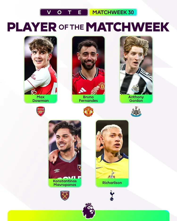Oto nominacje do nagrody piłkarza 30. kolejki Premier League 🏴