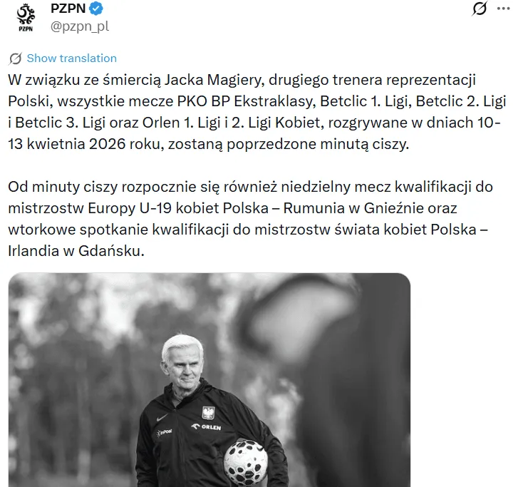 PZPN zarządza minutę ciszy w meczach Ekstraklasy i nie tylko!