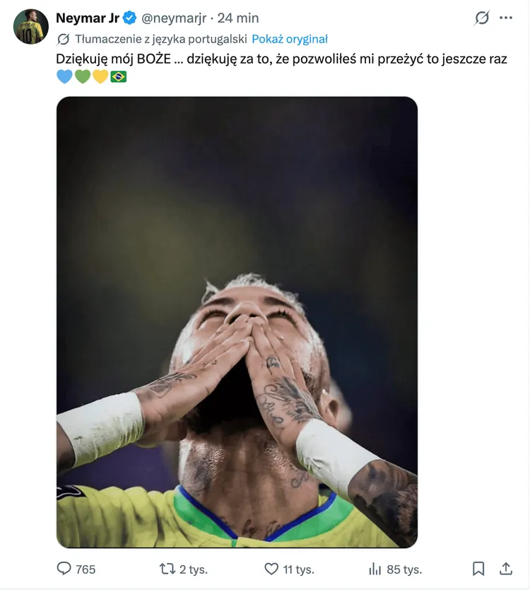 Taki post opublikował Neymar na kilka godzin przed meczem Brazylii
