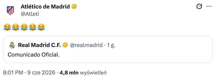Reakcja Atletico Madryt na komunikat Realu: