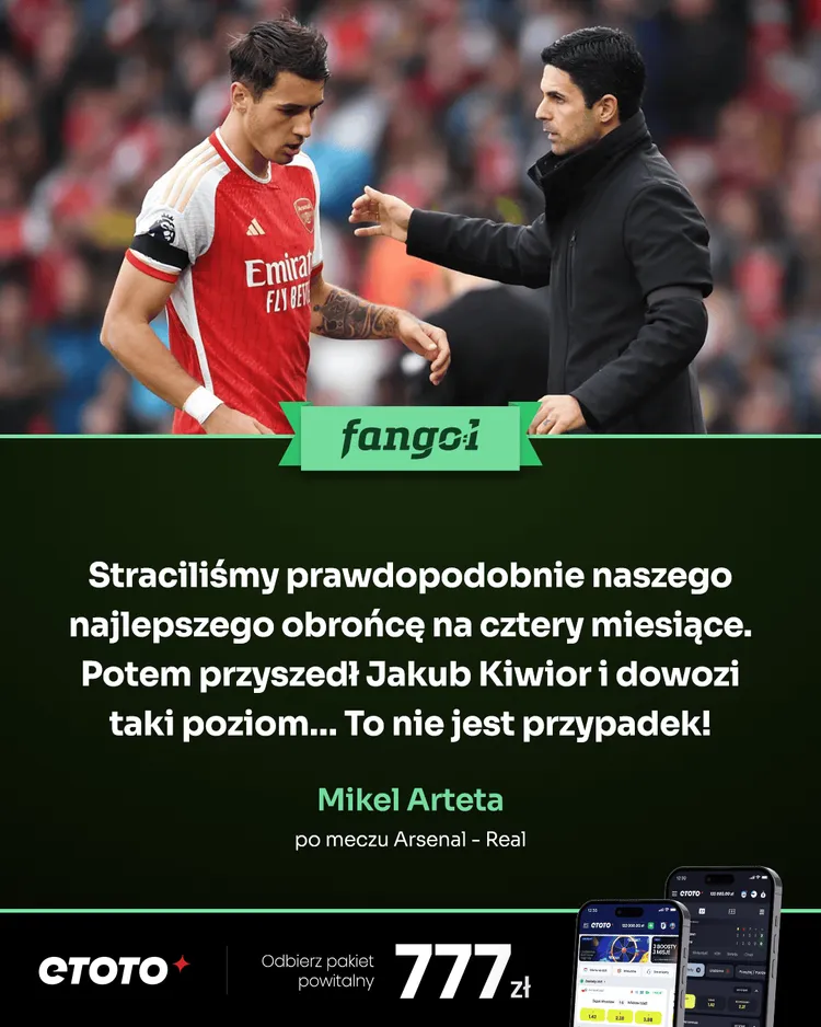Mikel Arteta pod wrażeniem gry Jakuba Kiwiora!
