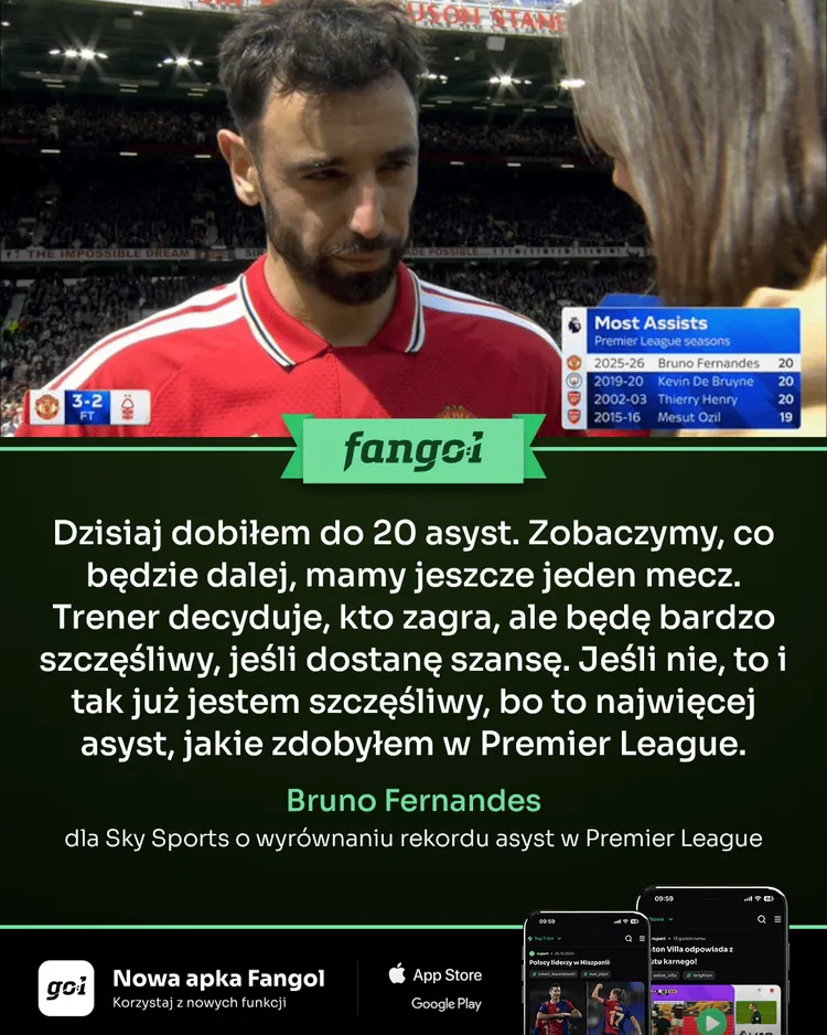 Bruno Fernandes skomentował wyrównanie rekordu asyst w sezonie Premier League!