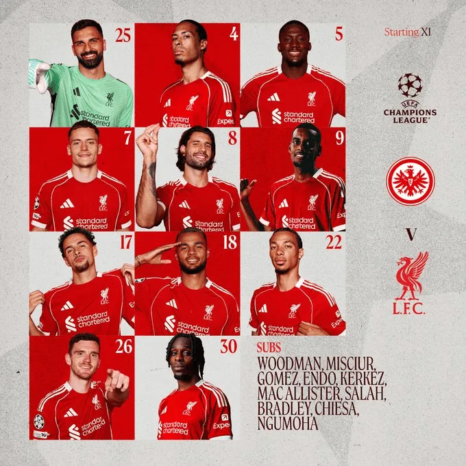 XI Liverpoolu na mecz z Eintrachtem!