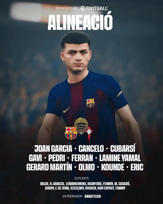 XI Barcelony na mecz z Celtą Vigo!