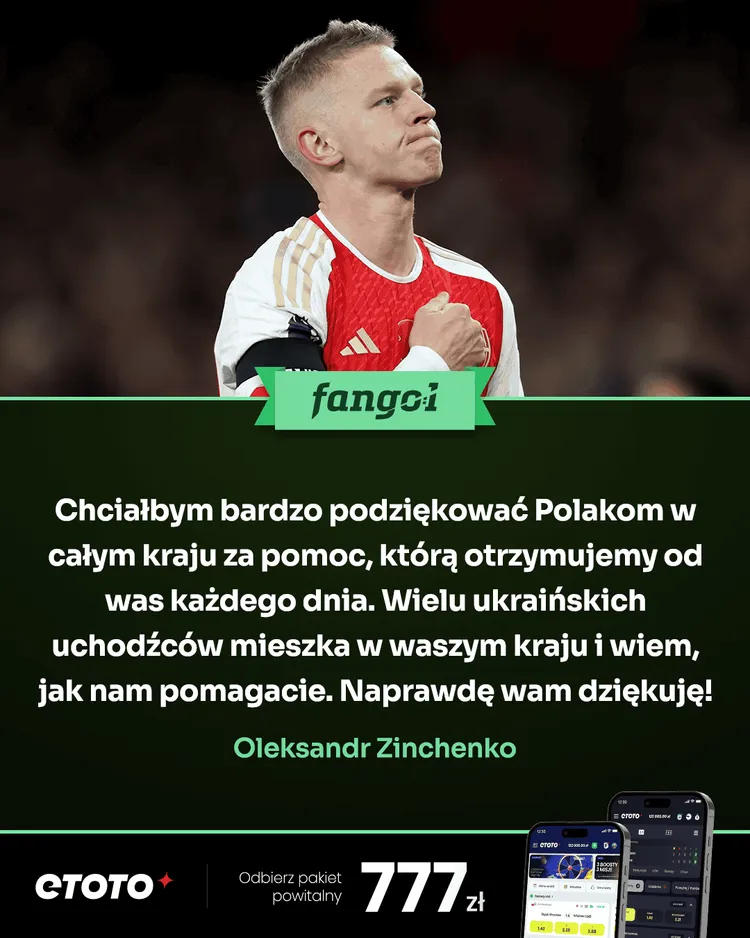 Oleksandr Zinchenko jest wdzięczny Polakom!